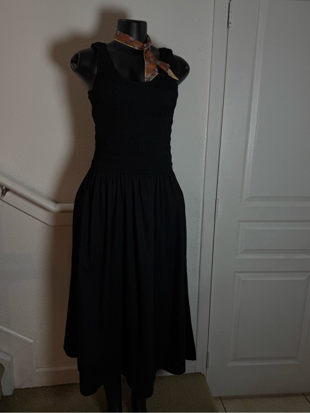Sincerely Jules Black Smocked Sleeveless Midi Dress